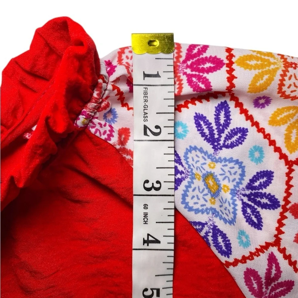 Haptics Red Women's Top with Multicolor Sleeves - Picture 11 of 12